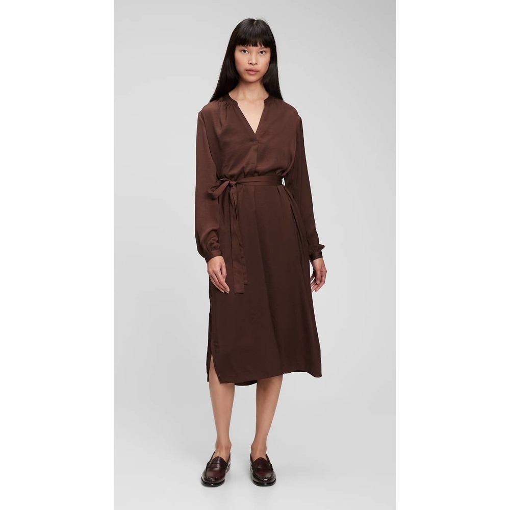 Gap Satin Tie‎ Belt Dress in Expresso Brown Size XL